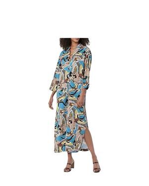 Terea by Andrea Pitter Women's Enamel Blue Crane Print Maxi Straight Dress XXL 2